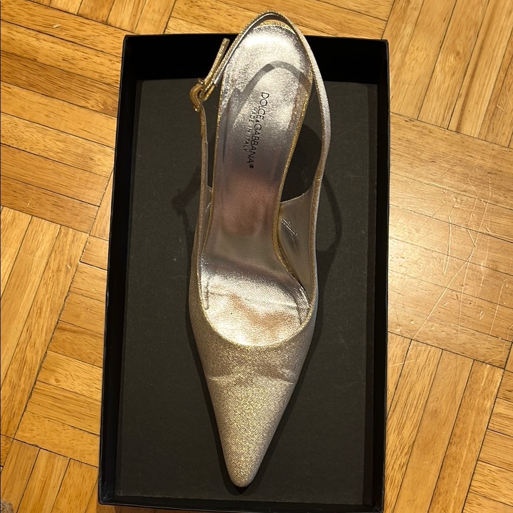 Dolce & Gabbana Gold Slingback Heels Shimmering Elegance